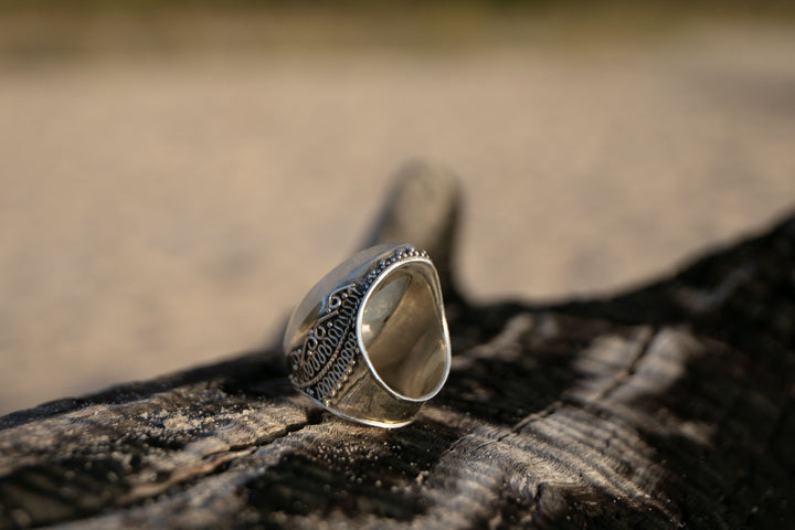 Statement Rainbow Moonstone Ring in Tribal Sterling Silver Setting - Size 9 US