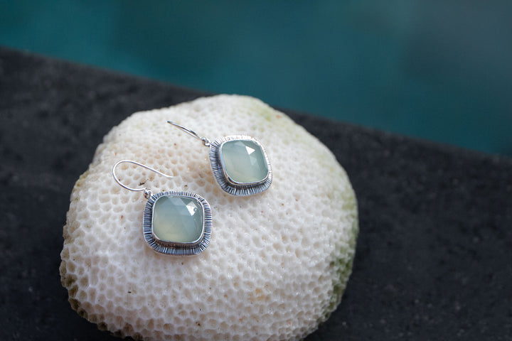 Unique Faceted Chalcedony Earrings in Sterling Silver