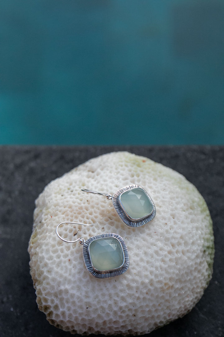 Unique Faceted Chalcedony Earrings in Sterling Silver