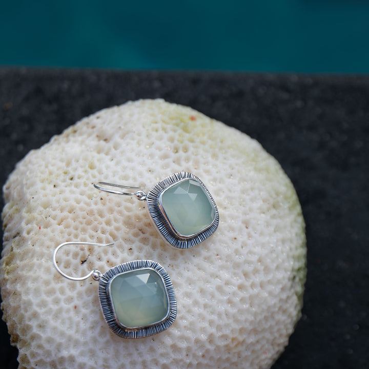 Unique Faceted Chalcedony Earrings in Sterling Silver