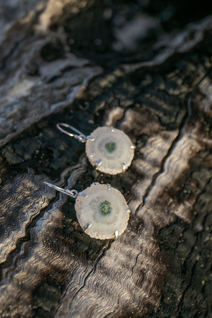 Solar Quartz Earrings in Claw Sterling Silver