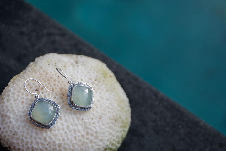 Unique Faceted Chalcedony Earrings in Sterling Silver