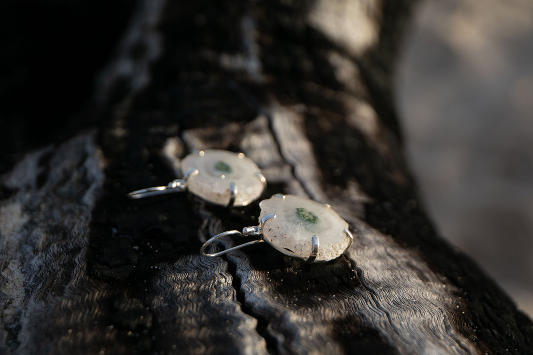 Solar Quartz Earrings in Claw Sterling Silver
