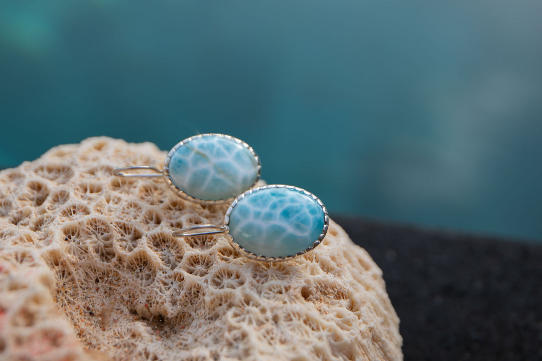 Gorgeous Statement Larimar Earrings set in 92.5% Sterling Silver