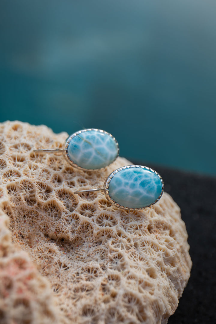 Gorgeous Statement Larimar Earrings set in 92.5% Sterling Silver