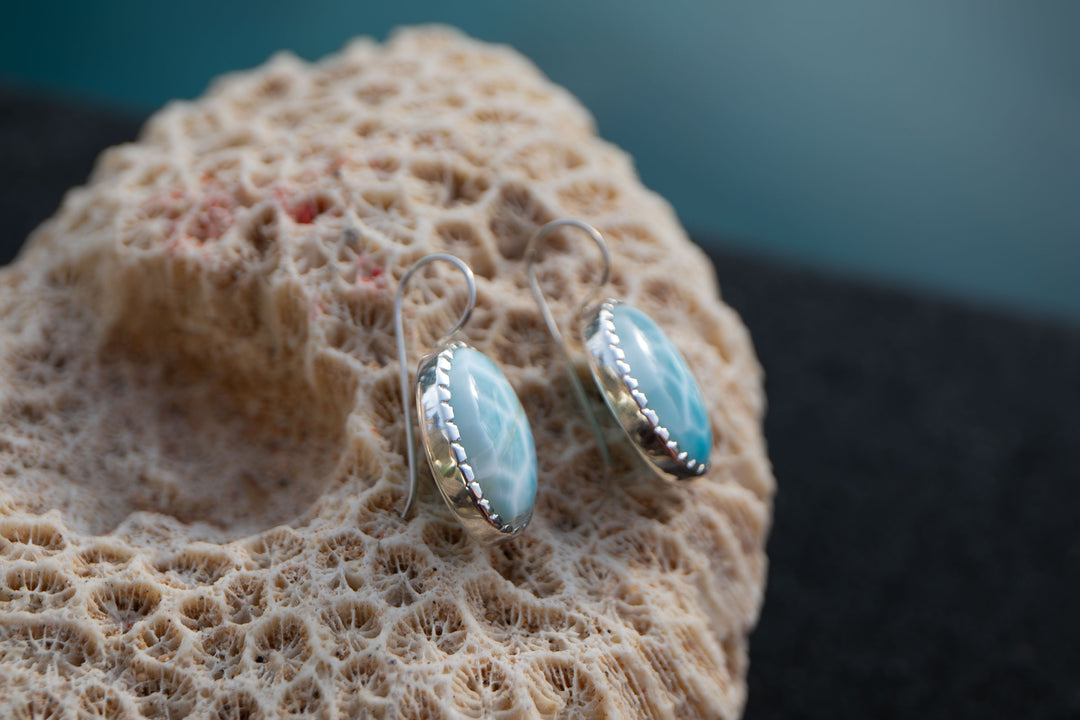 Gorgeous Statement Larimar Earrings set in 92.5% Sterling Silver