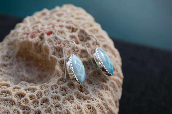 Gorgeous Statement Larimar Earrings set in 92.5% Sterling Silver