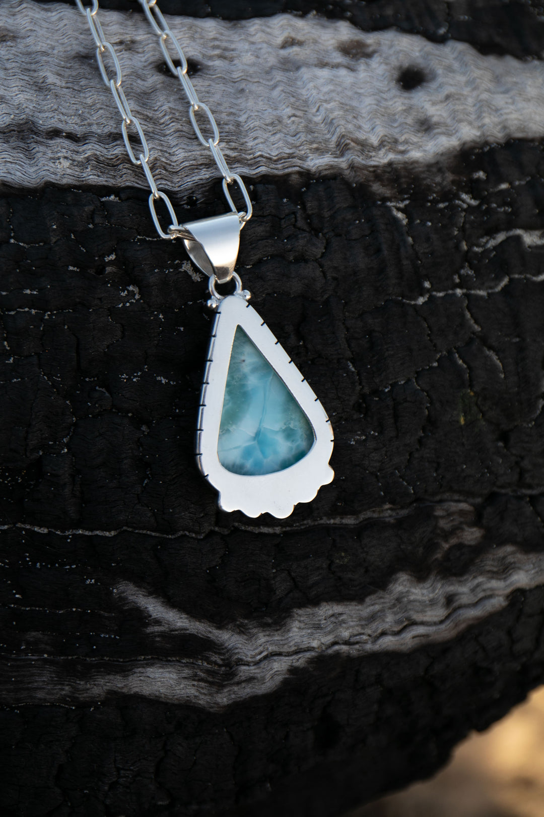 Tribal Design Larimar Pendant set in Sterling Silver