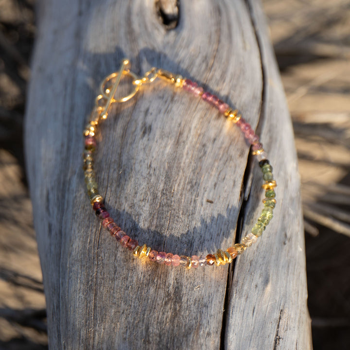 High Quality Graduated Watermelon Tourmaline + Gold Vermeil Beaded Bracelet