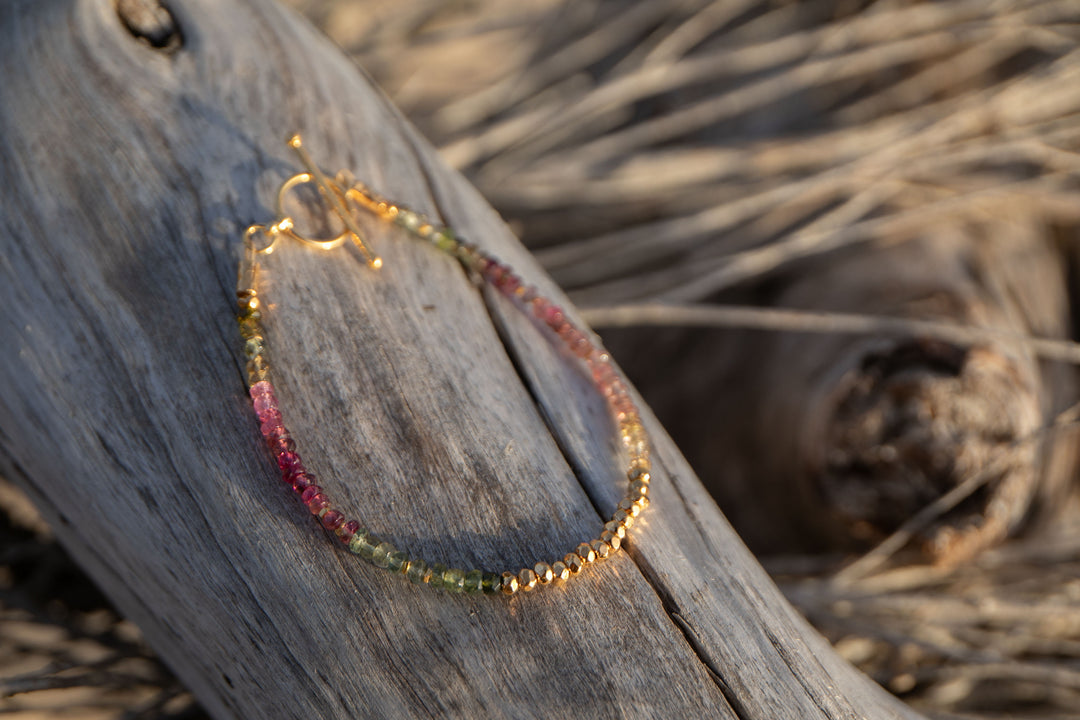 High Quality Graduated Watermelon Tourmaline + Gold Vermeil Beaded Bracelet