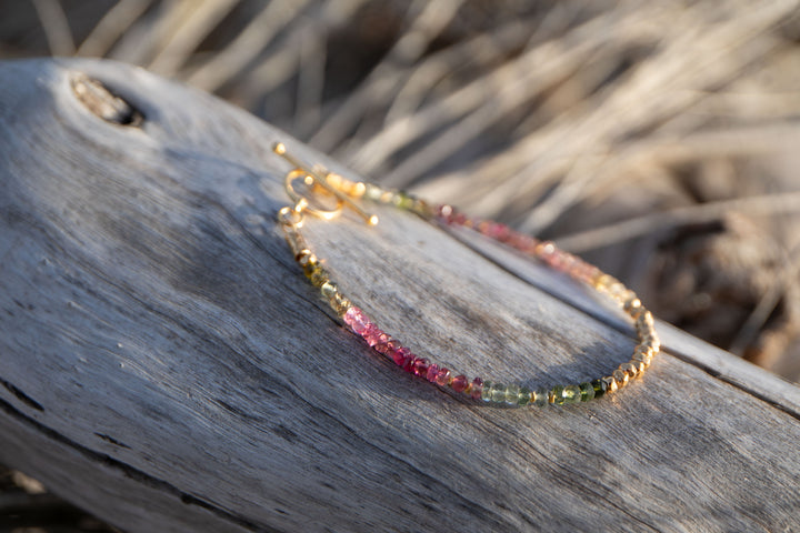High Quality Graduated Watermelon Tourmaline + Gold Vermeil Beaded Bracelet