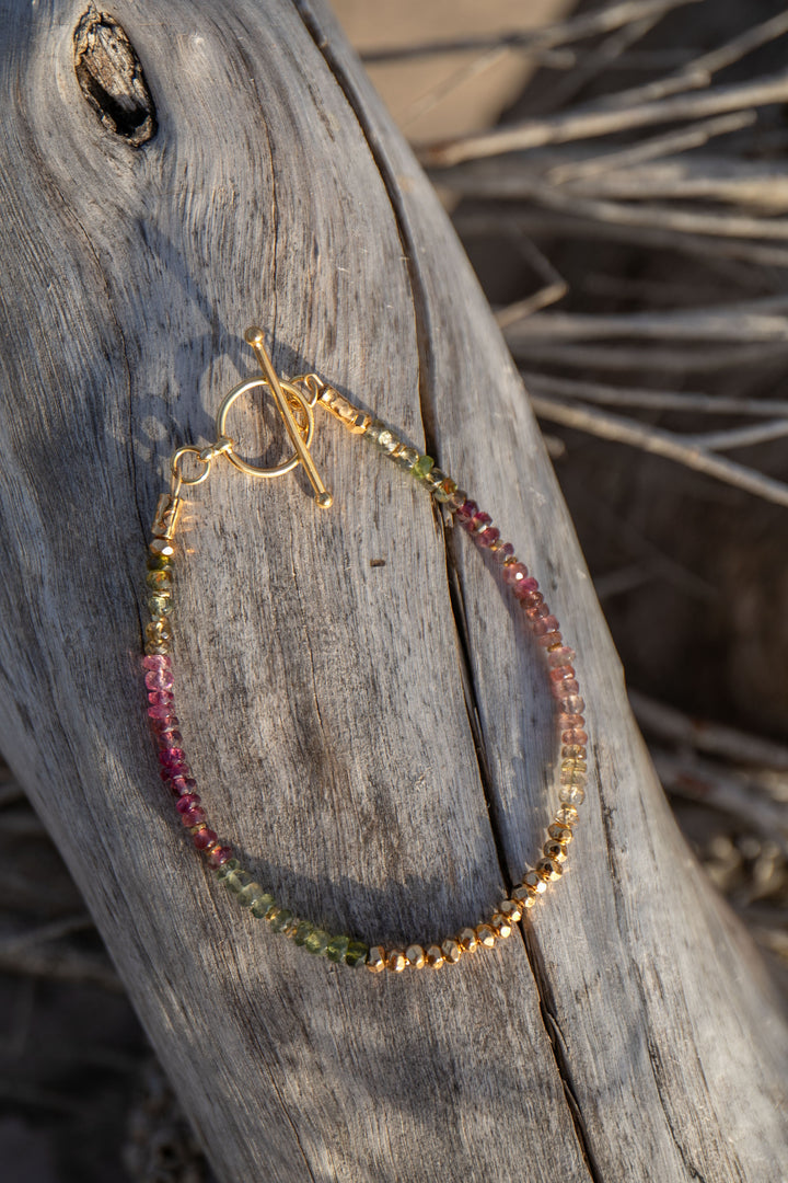 High Quality Graduated Watermelon Tourmaline + Gold Vermeil Beaded Bracelet