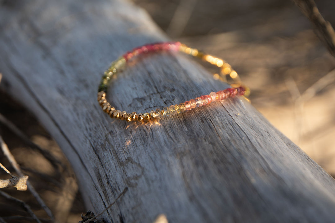 High Quality Graduated Watermelon Tourmaline + Gold Vermeil Beaded Bracelet