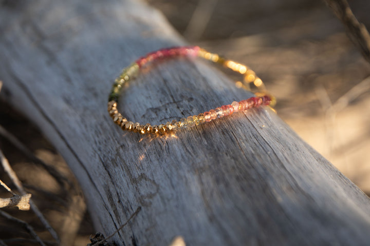 High Quality Graduated Watermelon Tourmaline + Gold Vermeil Beaded Bracelet