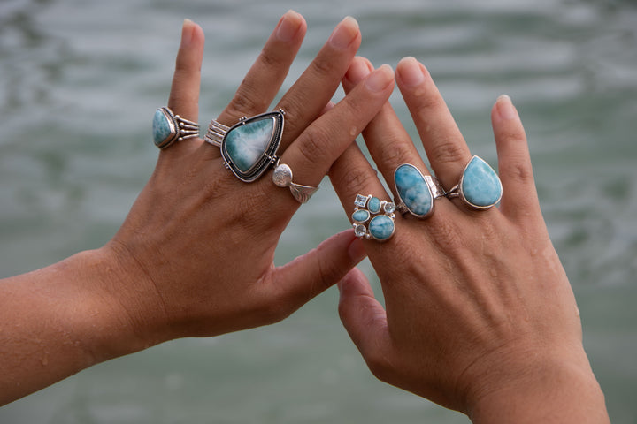 Larimar and Topaz  Ring in Sterling Silver - Size 8 US