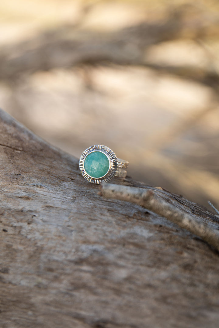 Amazonite Ring in Unique Sterling Silver Setting - Size 6.5 US