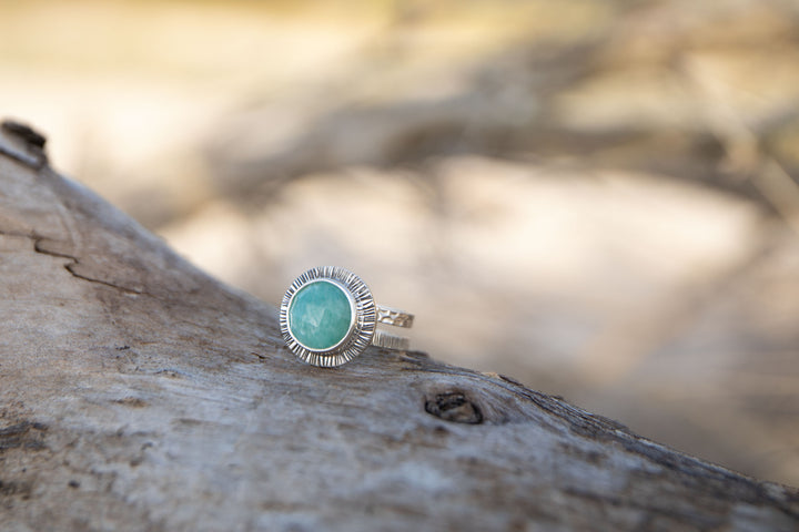 Amazonite Ring in Unique Sterling Silver Setting - Size 6.5 US