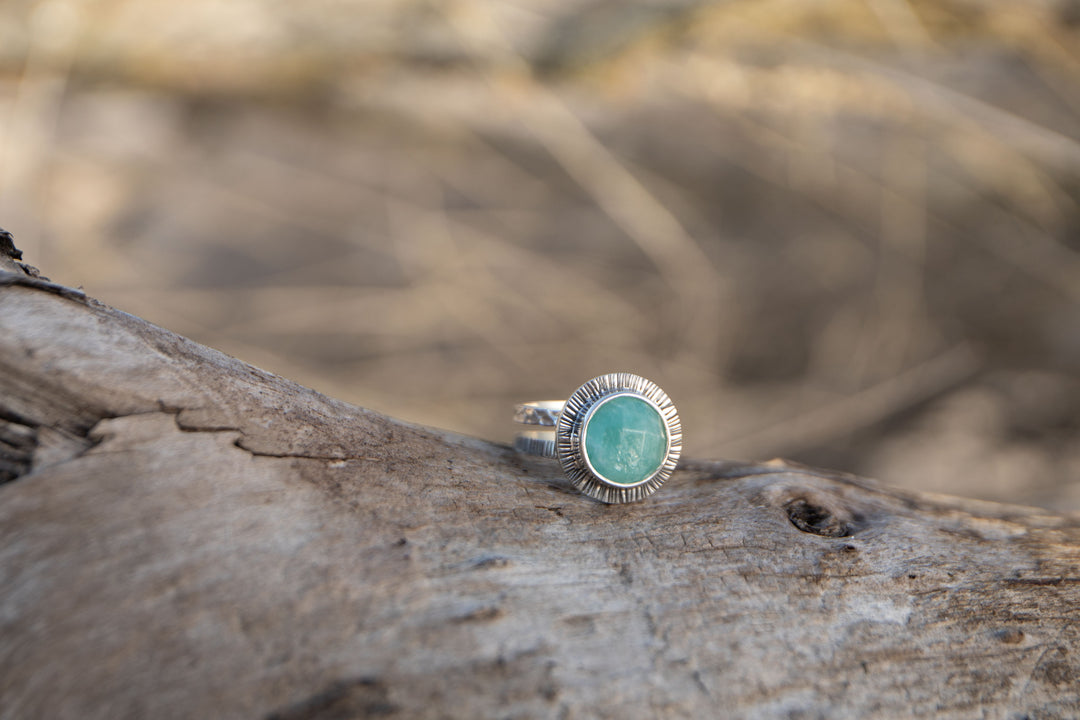Amazonite Ring in Unique Sterling Silver Setting - Size 6.5 US
