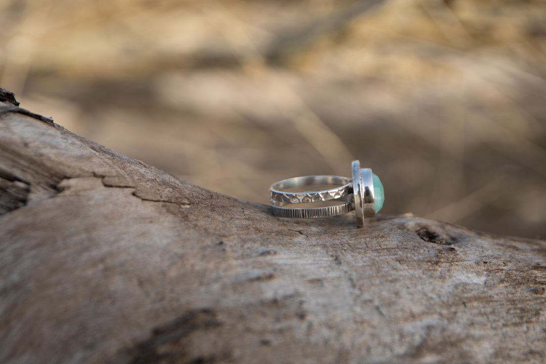 Amazonite Ring in Unique Sterling Silver Setting - Size 6.5 US