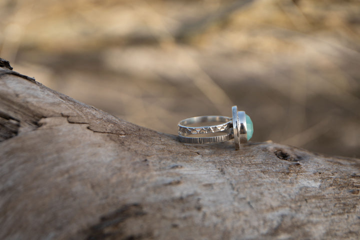 Amazonite Ring in Unique Sterling Silver Setting - Size 6.5 US