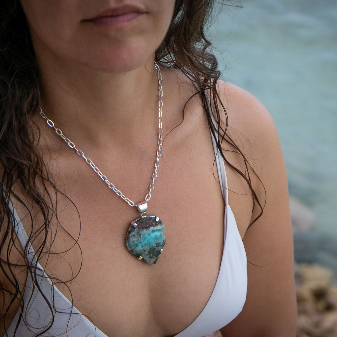 Statement Larimar Pendant in Claw Silver Setting