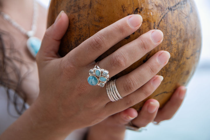 Larimar and Topaz  Ring in Sterling Silver - Size 8 US