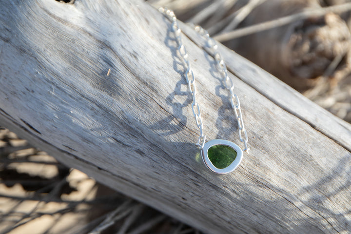 Faceted Green Tourmaline Pendant on Sterling Silver Link Chain