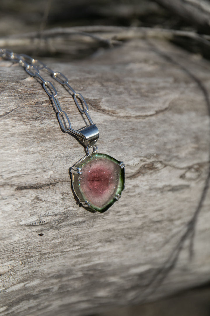 Reserved for Cassie **Stunning Raw Watermelon Tourmaline Pendant in Sterling Silver