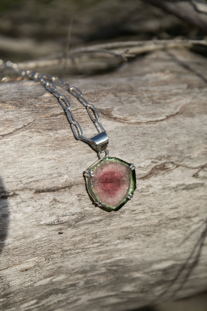 Reserved for Cassie **Stunning Raw Watermelon Tourmaline Pendant in Sterling Silver