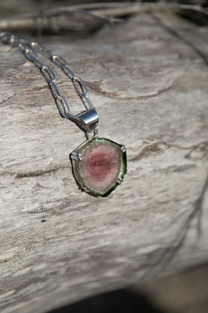 Reserved for Cassie **Stunning Raw Watermelon Tourmaline Pendant in Sterling Silver
