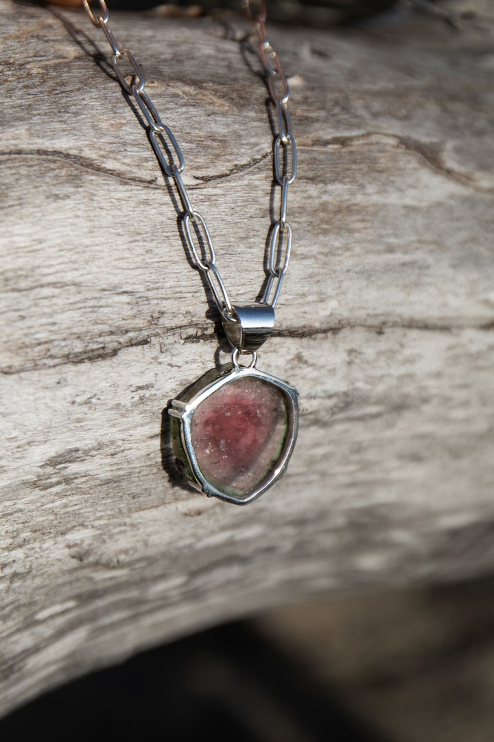 Reserved for Cassie **Stunning Raw Watermelon Tourmaline Pendant in Sterling Silver
