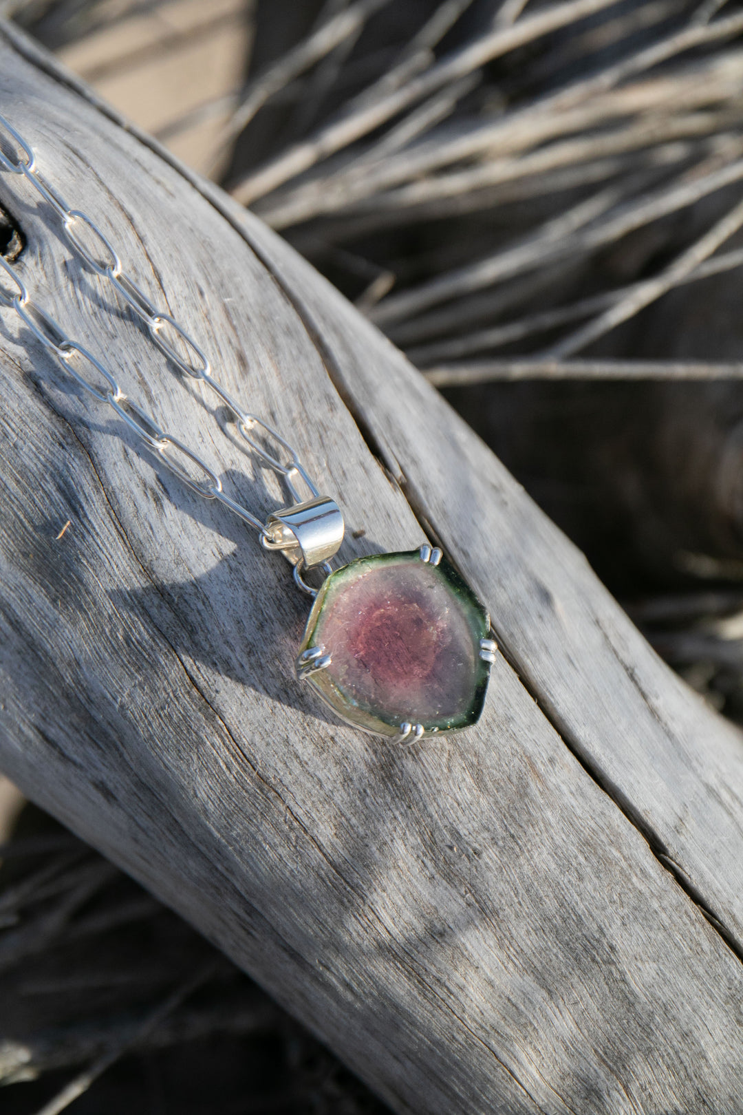 Reserved for Cassie **Stunning Raw Watermelon Tourmaline Pendant in Sterling Silver