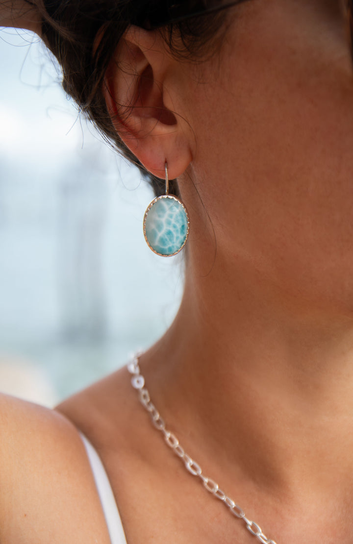 Gorgeous Statement Larimar Earrings set in 92.5% Sterling Silver