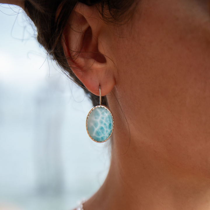 Gorgeous Statement Larimar Earrings set in 92.5% Sterling Silver