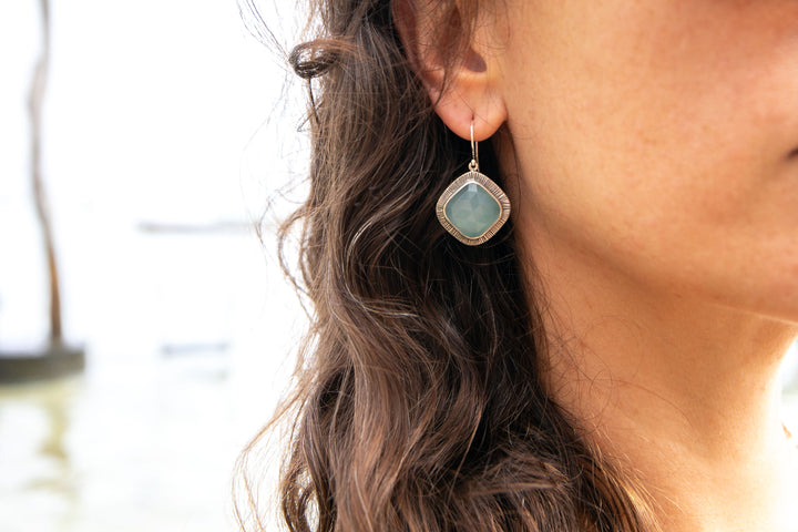 Unique Faceted Chalcedony Earrings in Sterling Silver