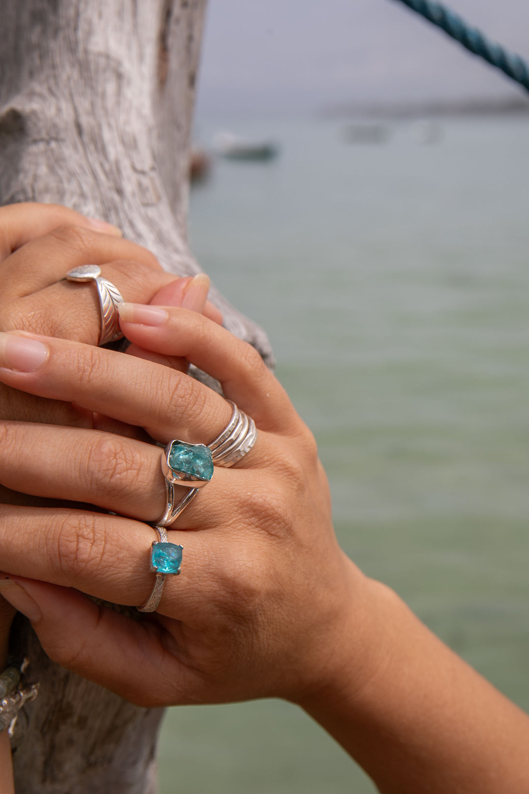 Delicate Apatite Ring in Claw Sterling Silver Setting - Size 8.5 US