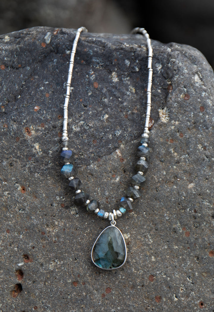 Faceted Labradorite and Thai Silver Necklace
