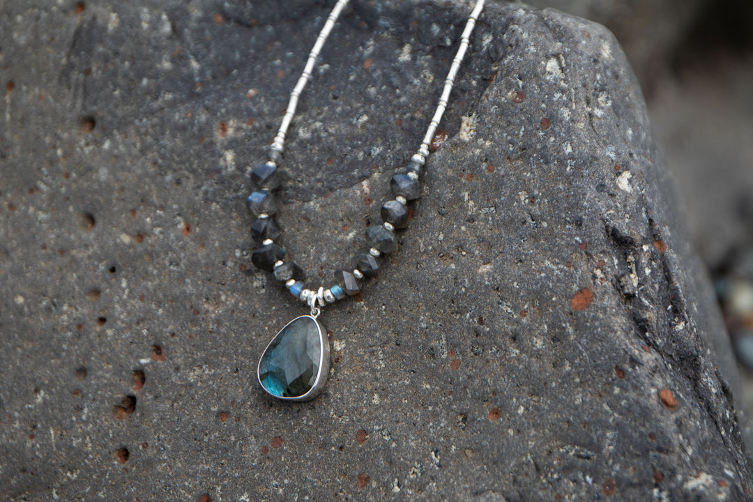 Faceted Labradorite and Thai Silver Necklace