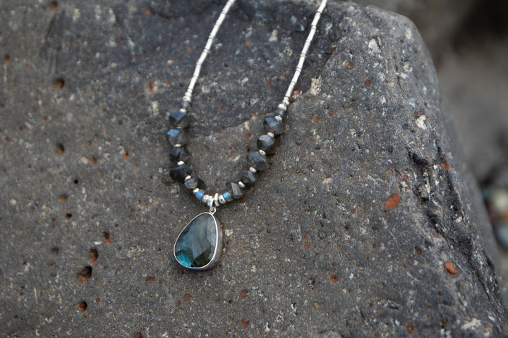 Faceted Labradorite and Thai Silver Necklace