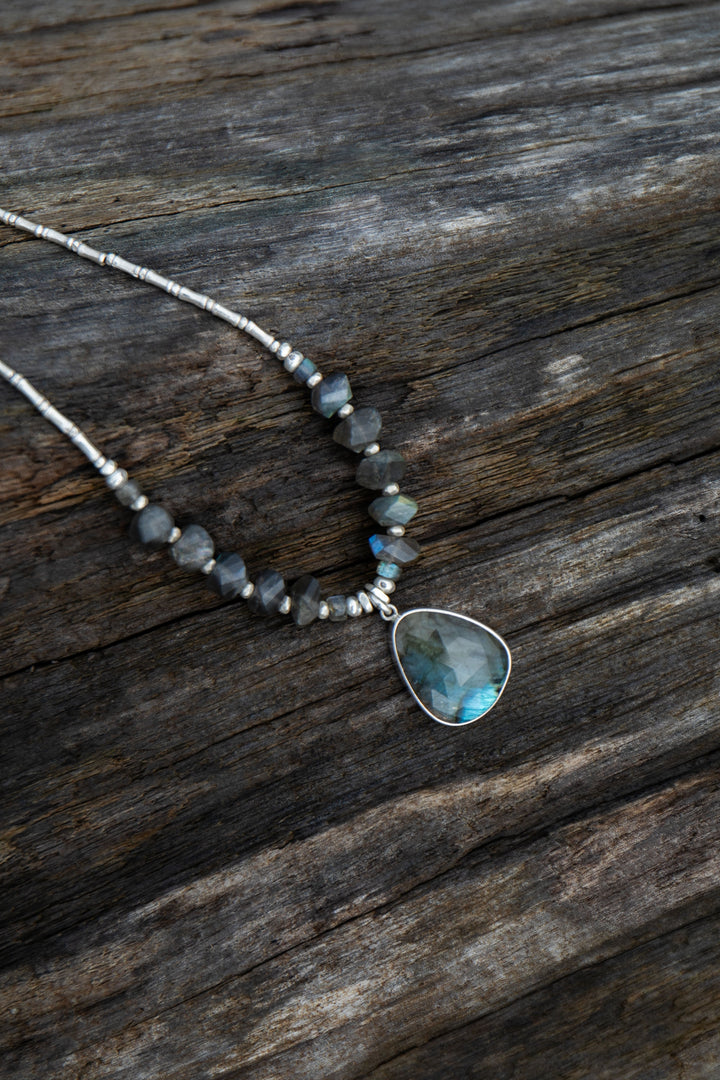 Faceted Labradorite and Thai Silver Necklace