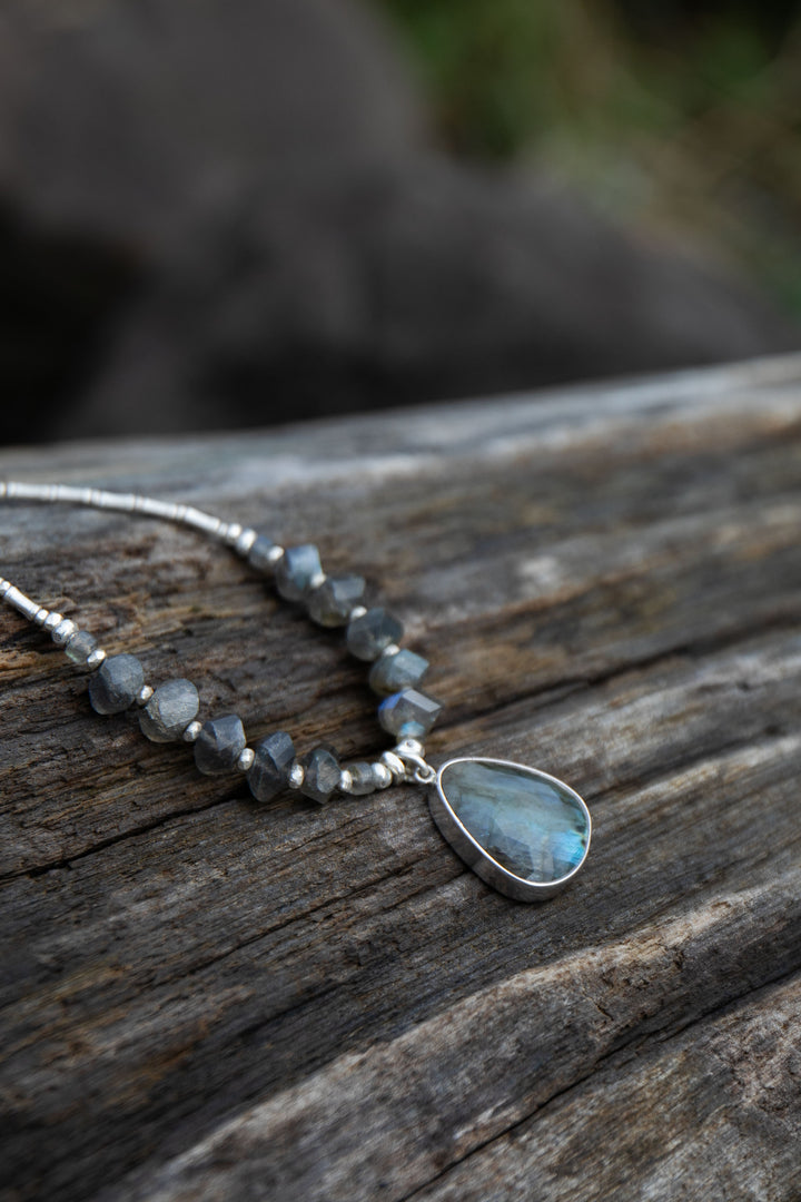 Faceted Labradorite and Thai Silver Necklace