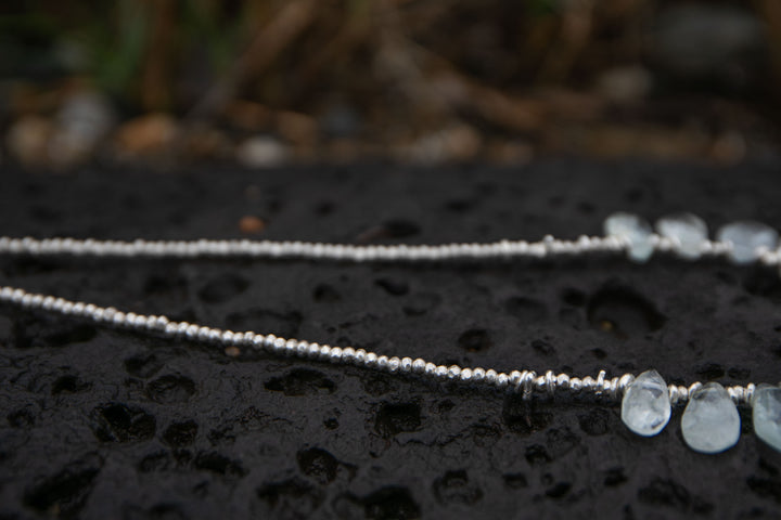 Faceted Teardrop Aquamarine Necklace with Thai Hill Tribe Silver Beads