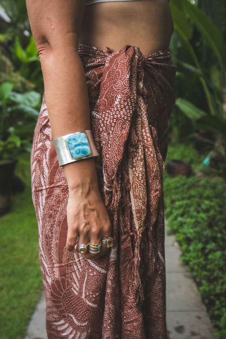 Statement Larimar Cuff Bangle in Brushed Sterling Silver