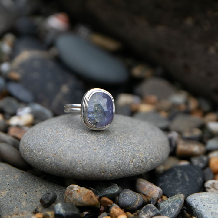 Rare Green Tanzanite Ring in Sterling Silver - Size 6.5 US