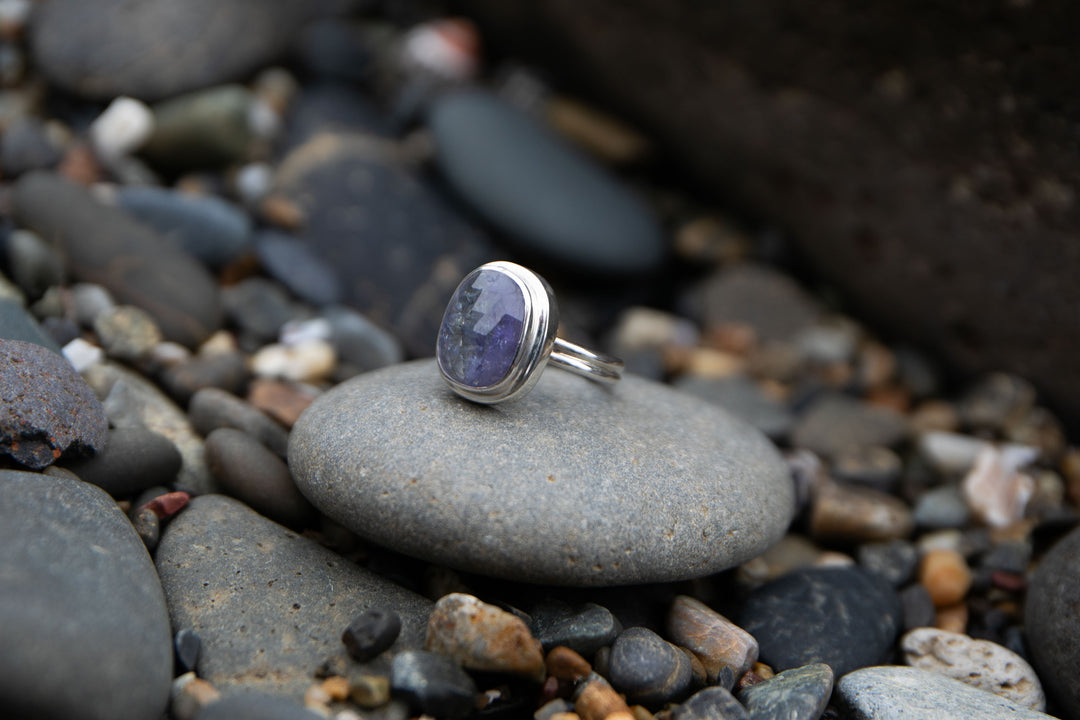 Rare Green Tanzanite Ring in Sterling Silver - Size 6.5 US