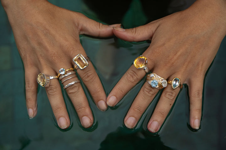 Faceted Citrine Ring set in Sterling Silver - Size 9 US