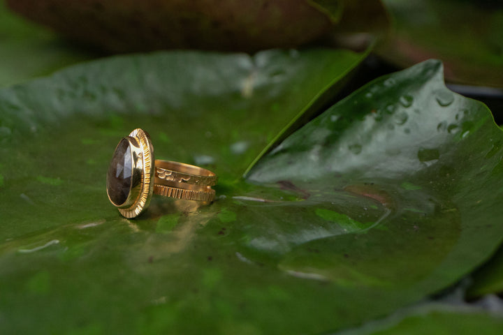 Gold Sheen Sapphire Ring in Gold Plated Sterling Silver Setting - Size 7 US