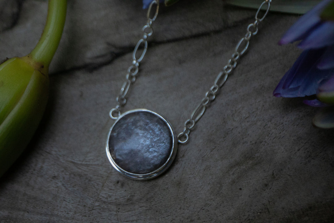 Silver Sheen Obsidian Pendant on Silver Link Chain