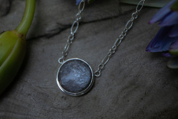 Silver Sheen Obsidian Pendant on Silver Link Chain