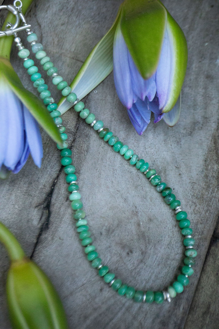 Chrysoprase Beaded Necklace with Thai Hill Tribe Silver Beads